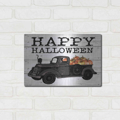 Luxe Metal Art 'Happy Halloween Black Truck' by Cindy Jacobs, Metal Wall Art,16x12