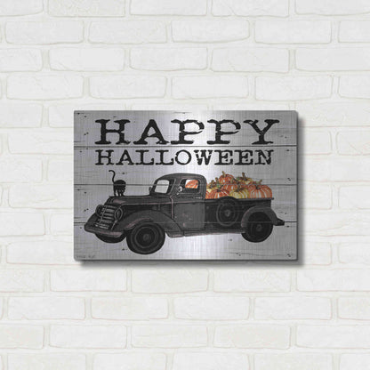 Luxe Metal Art 'Happy Halloween Black Truck' by Cindy Jacobs, Metal Wall Art,24x16