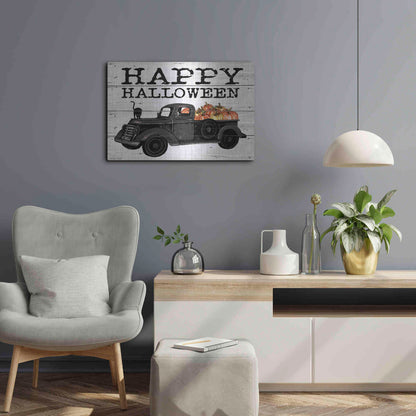 Luxe Metal Art 'Happy Halloween Black Truck' by Cindy Jacobs, Metal Wall Art,24x16