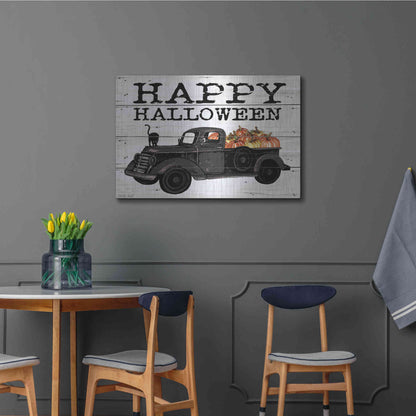 Luxe Metal Art 'Happy Halloween Black Truck' by Cindy Jacobs, Metal Wall Art,36x24