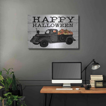 Luxe Metal Art 'Happy Halloween Black Truck' by Cindy Jacobs, Metal Wall Art,36x24