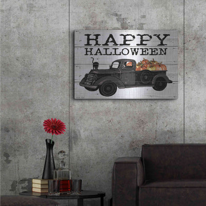 Luxe Metal Art 'Happy Halloween Black Truck' by Cindy Jacobs, Metal Wall Art,36x24