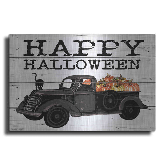Luxe Metal Art 'Happy Halloween Black Truck' by Cindy Jacobs, Metal Wall Art