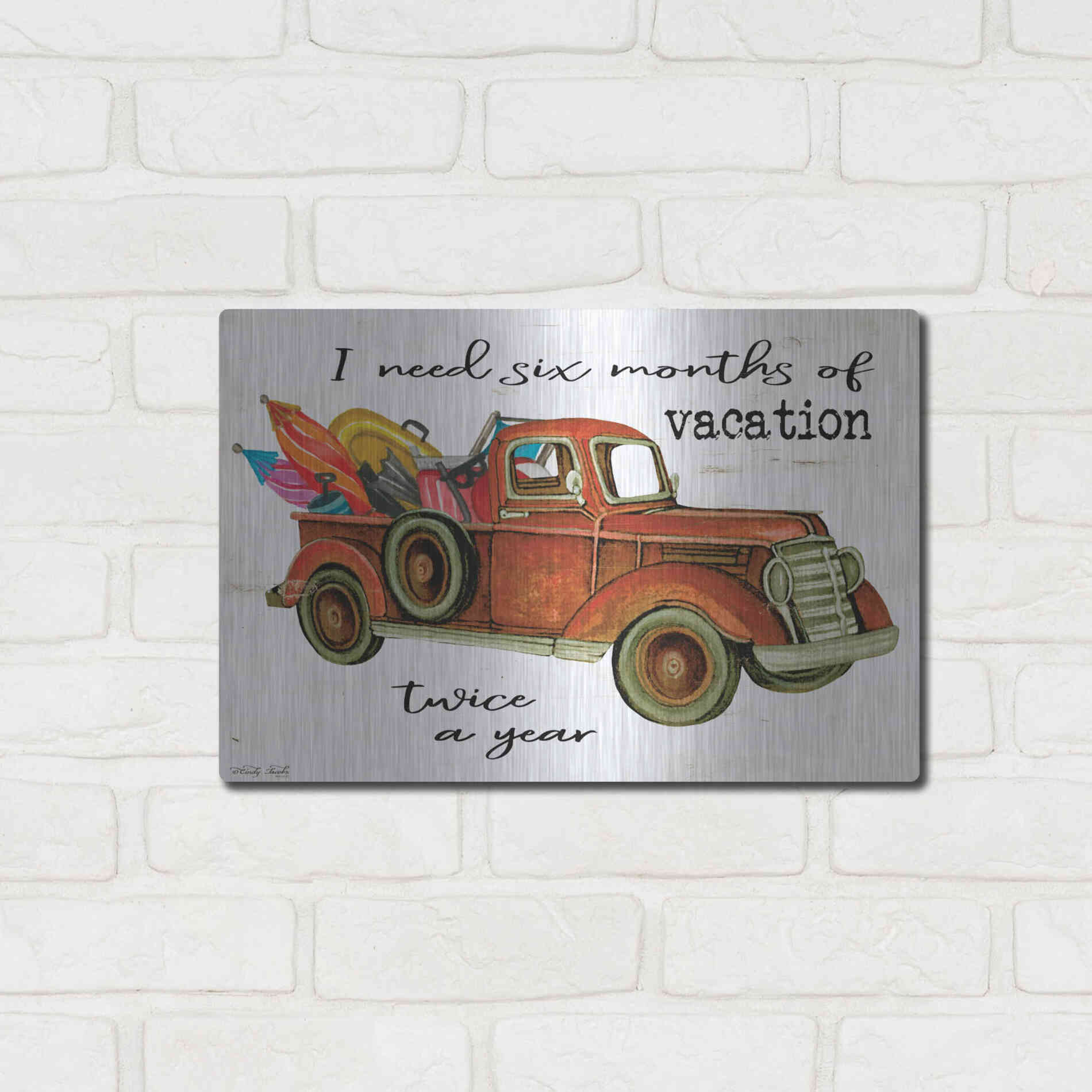 Luxe Metal Art 'Vacation Truck' by Cindy Jacobs, Metal Wall Art,16x12