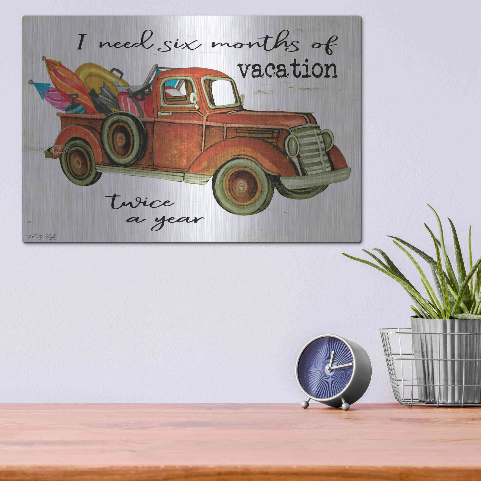Luxe Metal Art 'Vacation Truck' by Cindy Jacobs, Metal Wall Art,16x12