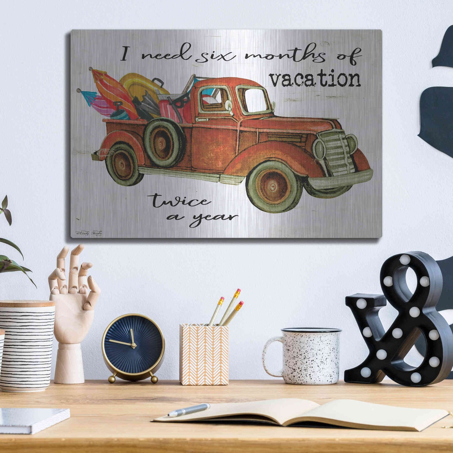 Luxe Metal Art 'Vacation Truck' by Cindy Jacobs, Metal Wall Art,16x12