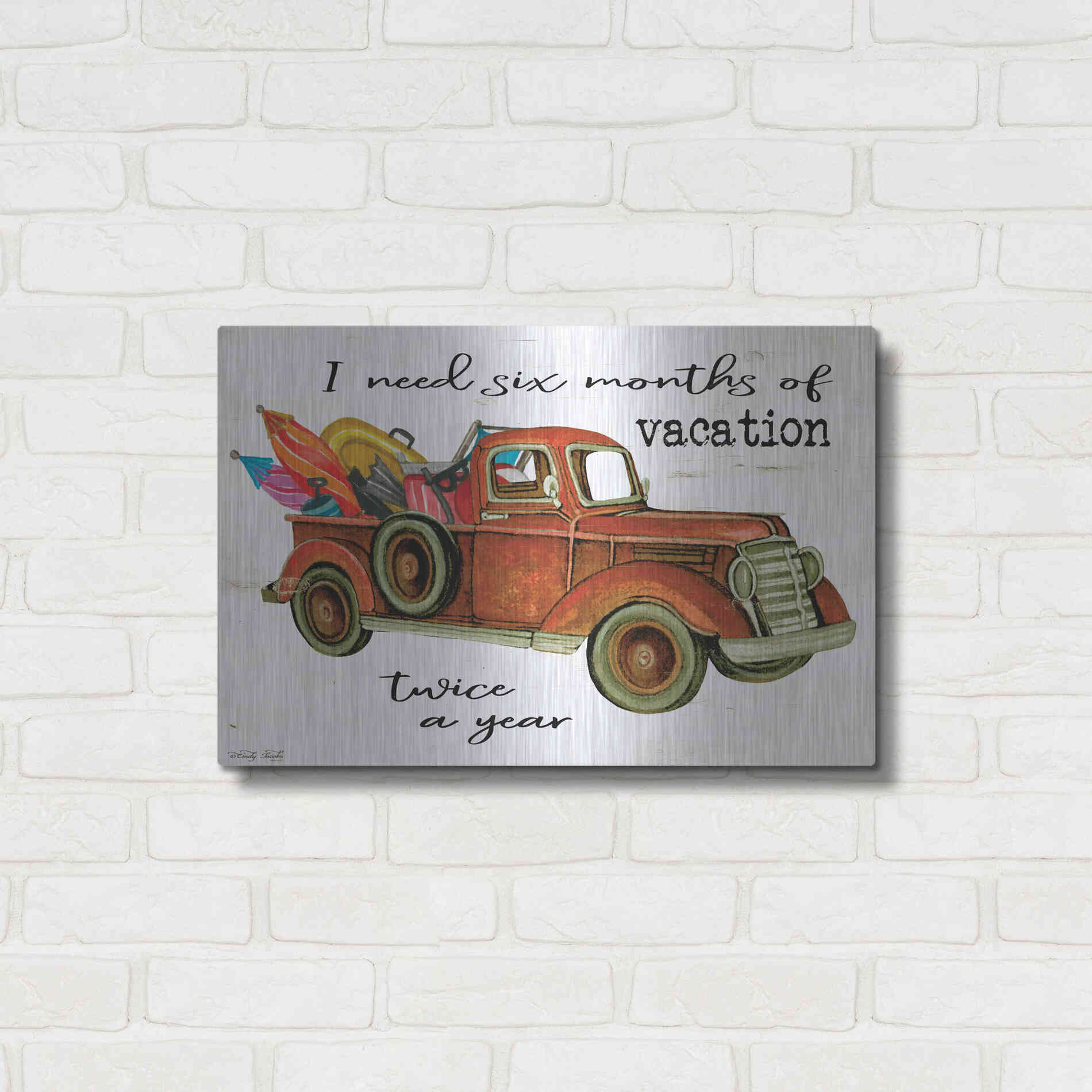 Luxe Metal Art 'Vacation Truck' by Cindy Jacobs, Metal Wall Art,24x16