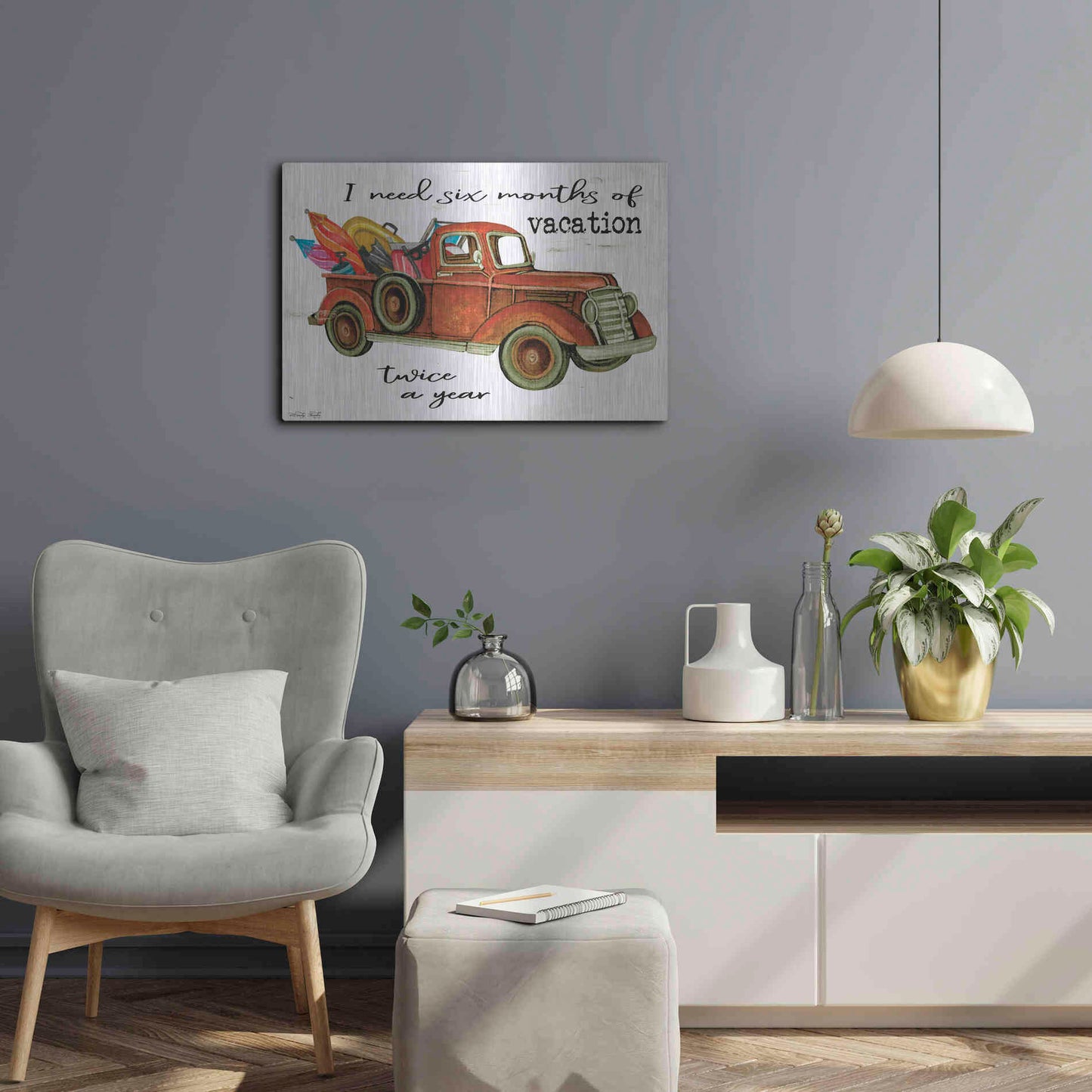 Luxe Metal Art 'Vacation Truck' by Cindy Jacobs, Metal Wall Art,24x16