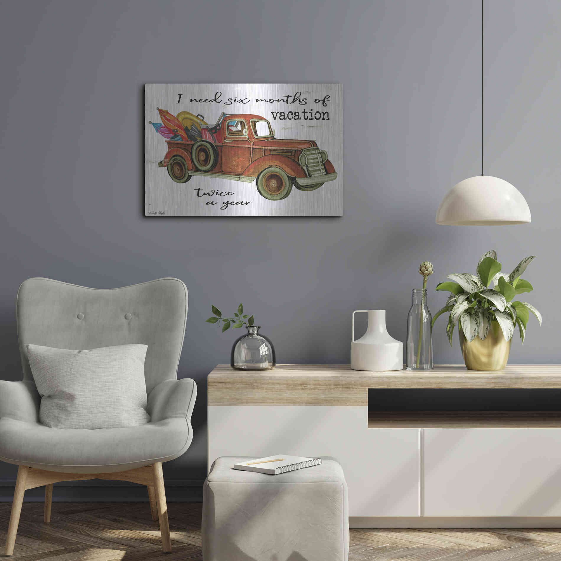Luxe Metal Art 'Vacation Truck' by Cindy Jacobs, Metal Wall Art,24x16