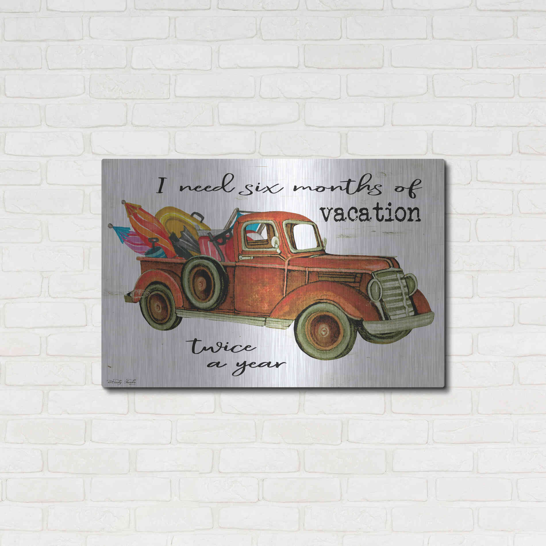 Luxe Metal Art 'Vacation Truck' by Cindy Jacobs, Metal Wall Art,36x24