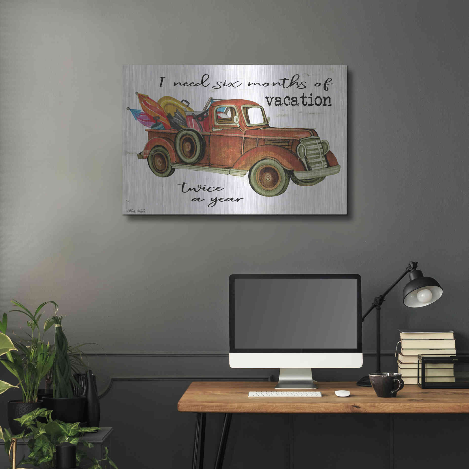 Luxe Metal Art 'Vacation Truck' by Cindy Jacobs, Metal Wall Art,36x24