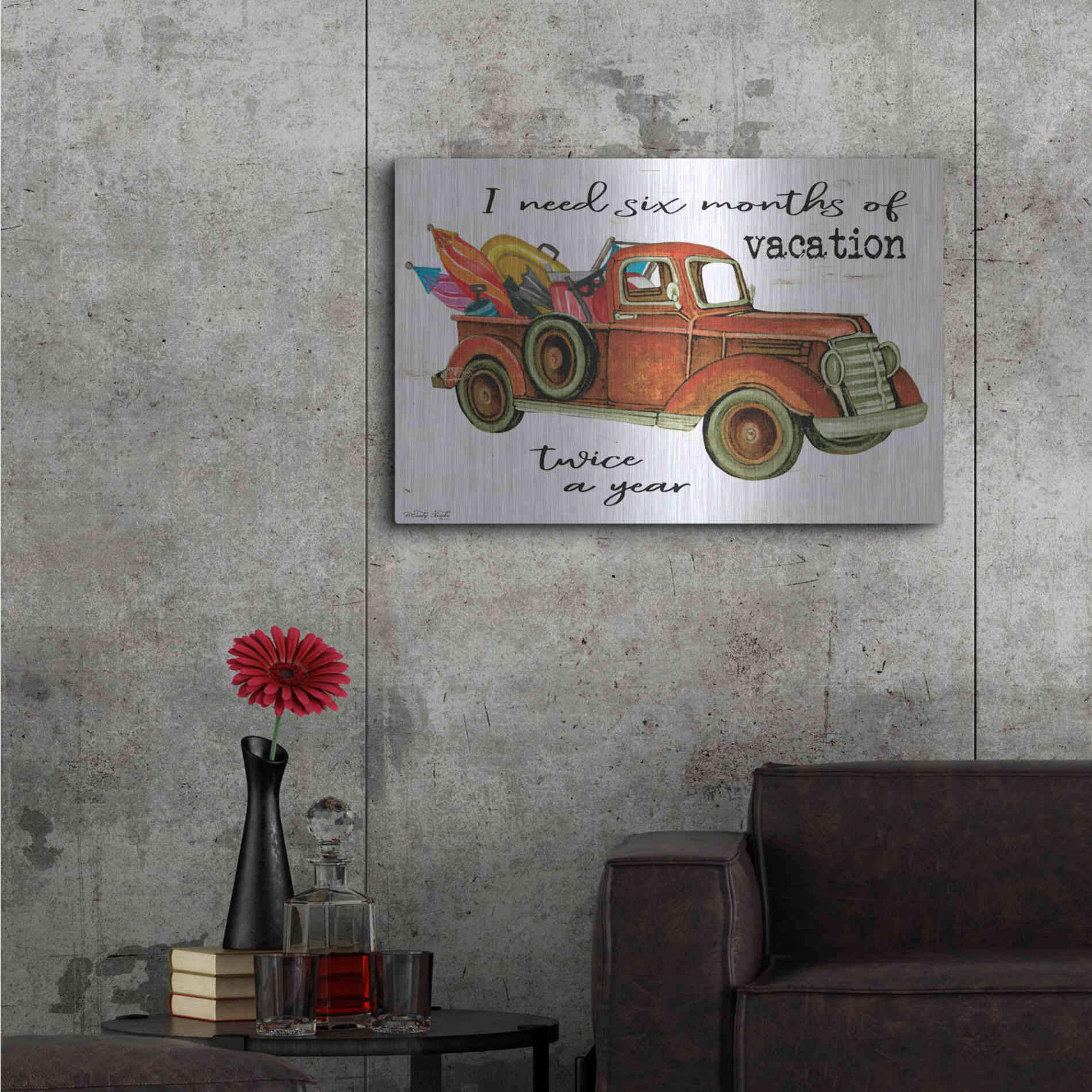 Luxe Metal Art 'Vacation Truck' by Cindy Jacobs, Metal Wall Art,36x24