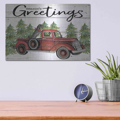 Luxe Metal Art 'Season's Greetings Red Truck' by Cindy Jacobs, Metal Wall Art,16x12