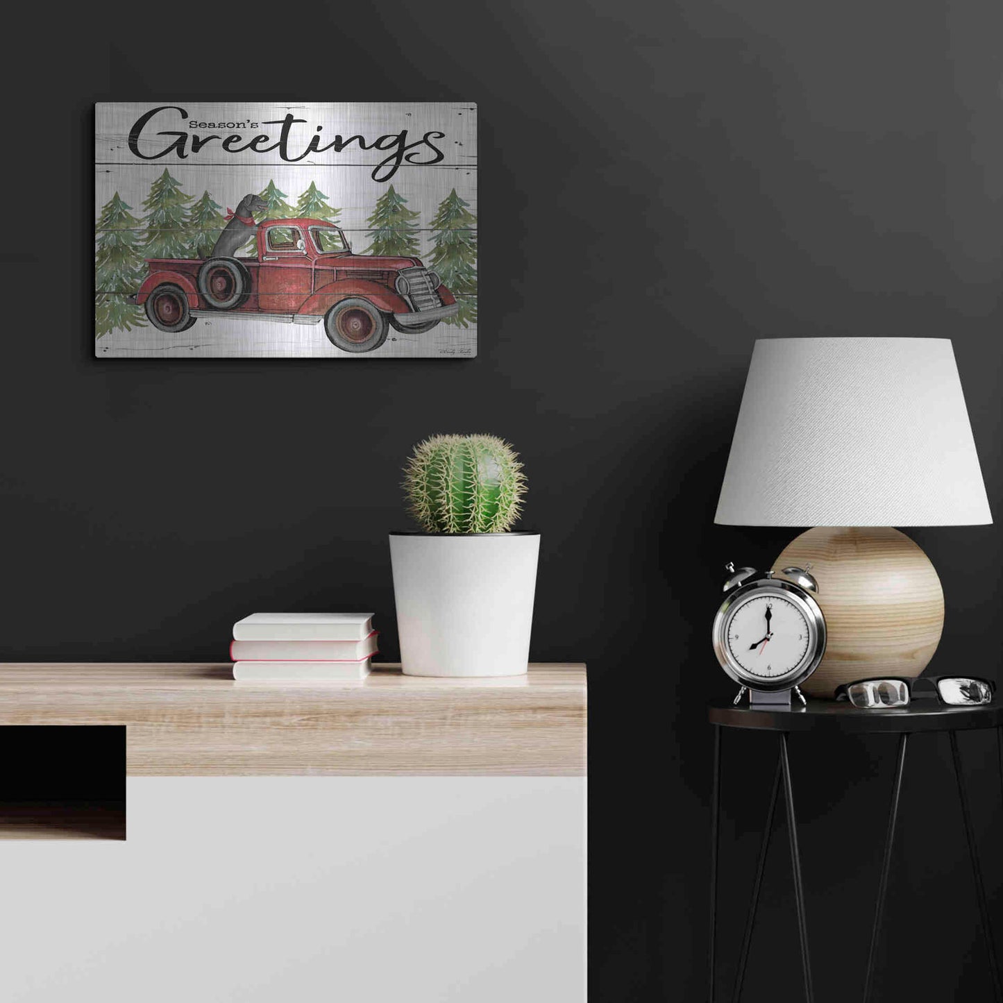 Luxe Metal Art 'Season's Greetings Red Truck' by Cindy Jacobs, Metal Wall Art,24x16