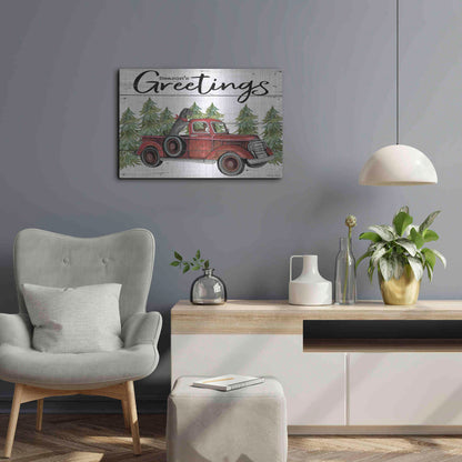 Luxe Metal Art 'Season's Greetings Red Truck' by Cindy Jacobs, Metal Wall Art,24x16