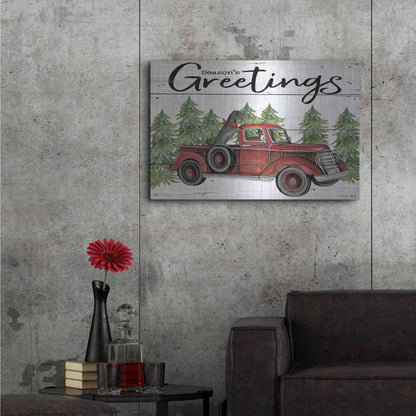 Luxe Metal Art 'Season's Greetings Red Truck' by Cindy Jacobs, Metal Wall Art,36x24