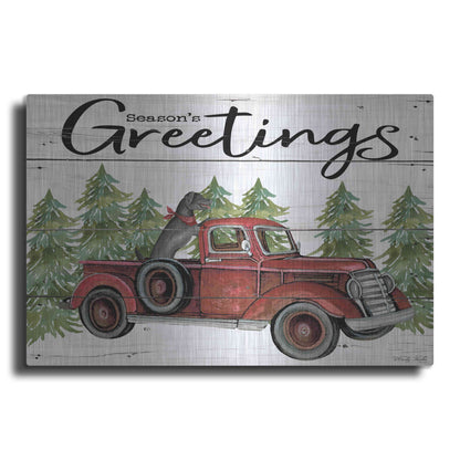 Luxe Metal Art 'Season's Greetings Red Truck' by Cindy Jacobs, Metal Wall Art