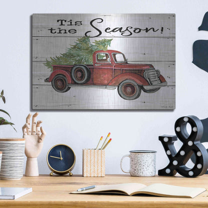 Luxe Metal Art 'Tis the Season Red Truck' by Cindy Jacobs, Metal Wall Art,16x12