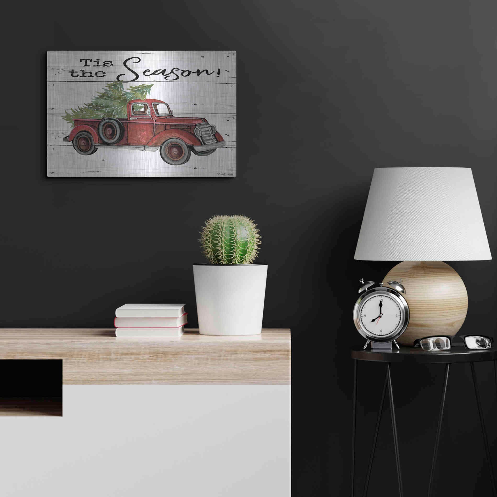 Luxe Metal Art 'Tis the Season Red Truck' by Cindy Jacobs, Metal Wall Art,24x16