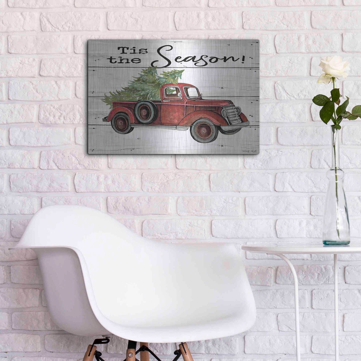 Luxe Metal Art 'Tis the Season Red Truck' by Cindy Jacobs, Metal Wall Art,24x16