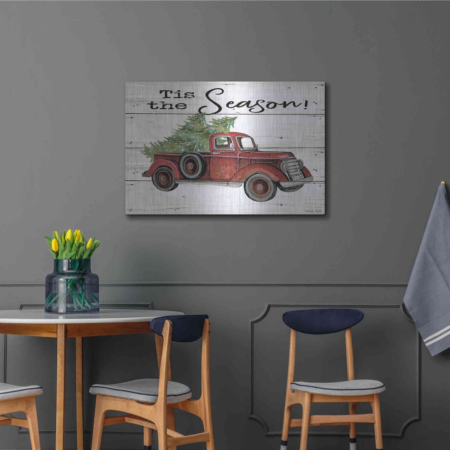 Luxe Metal Art 'Tis the Season Red Truck' by Cindy Jacobs, Metal Wall Art,36x24