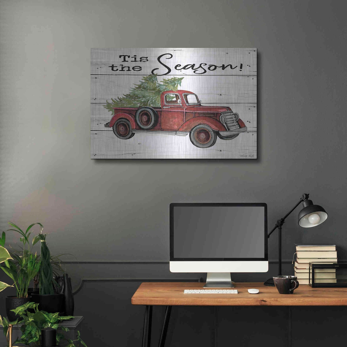 Luxe Metal Art 'Tis the Season Red Truck' by Cindy Jacobs, Metal Wall Art,36x24