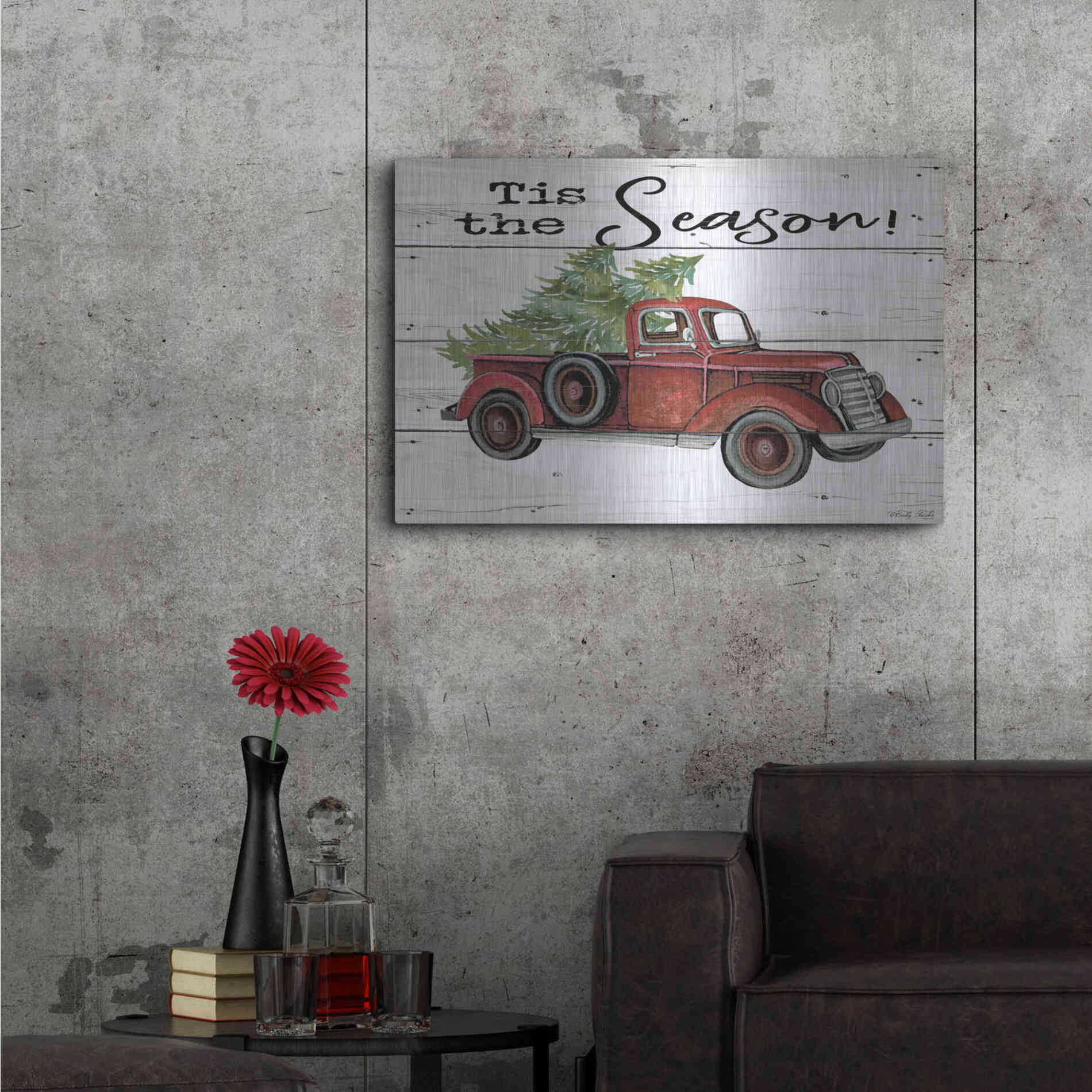 Luxe Metal Art 'Tis the Season Red Truck' by Cindy Jacobs, Metal Wall Art,36x24