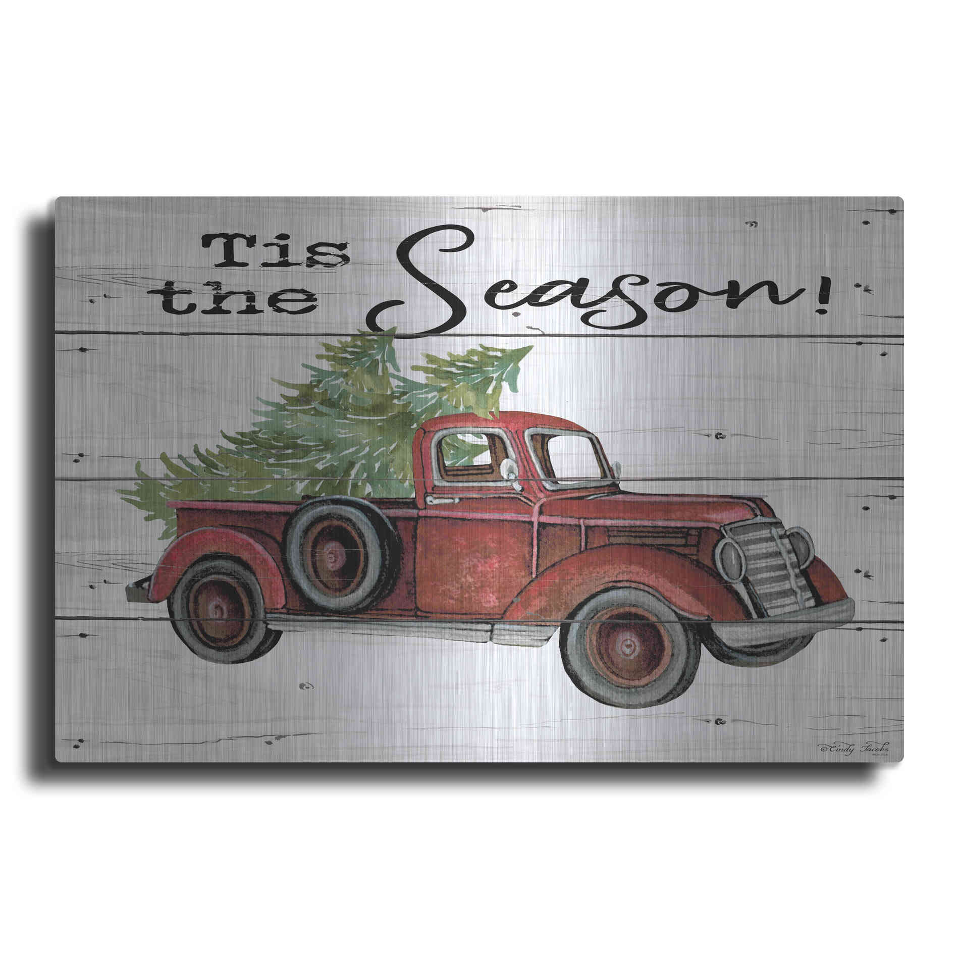 Luxe Metal Art 'Tis the Season Red Truck' by Cindy Jacobs, Metal Wall Art