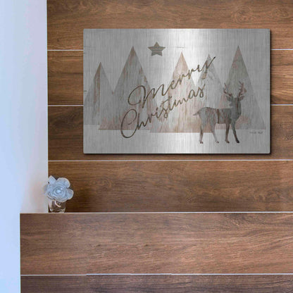 Luxe Metal Art 'Merry Christmas Deer 2' by Cindy Jacobs, Metal Wall Art,16x12