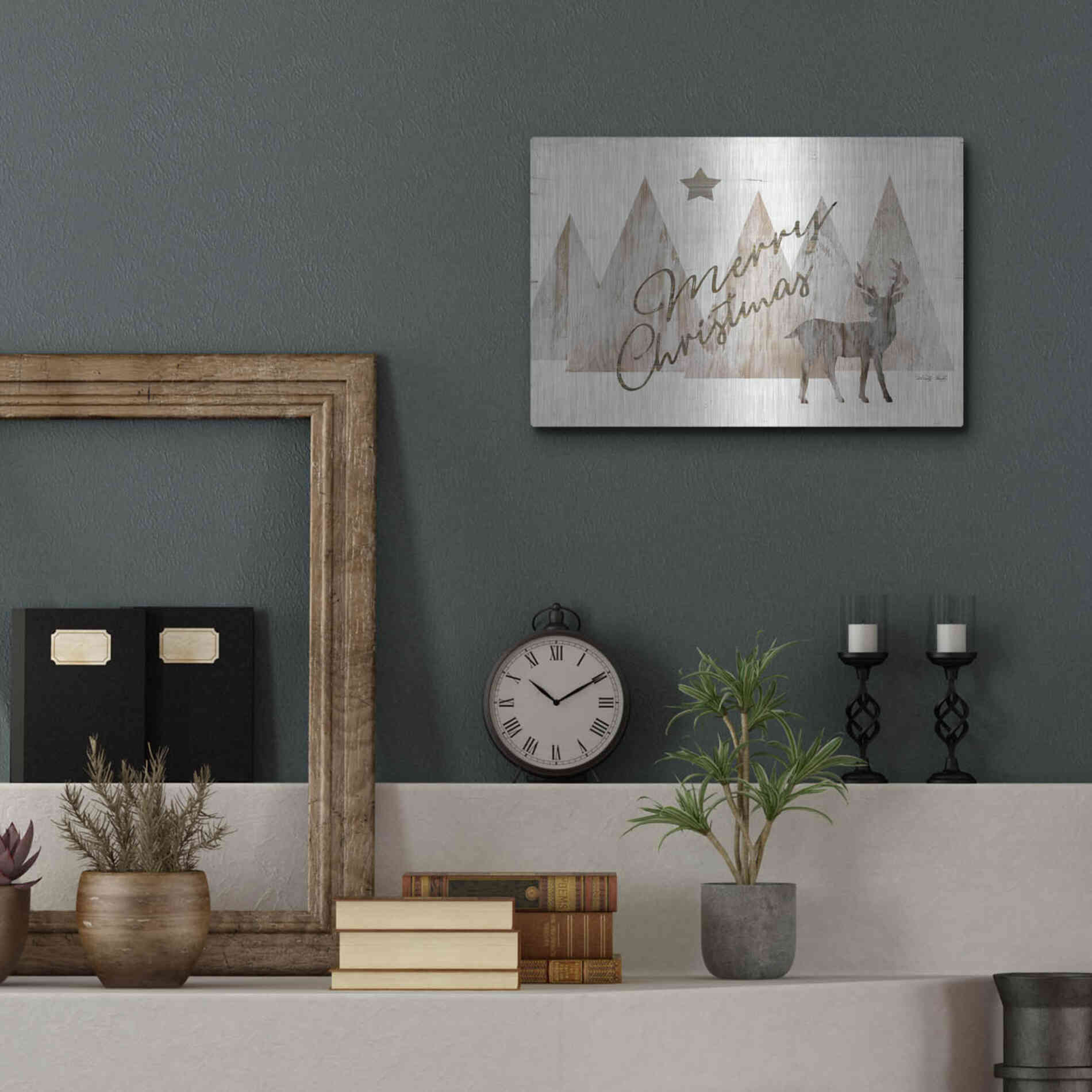 Luxe Metal Art 'Merry Christmas Deer 2' by Cindy Jacobs, Metal Wall Art,16x12