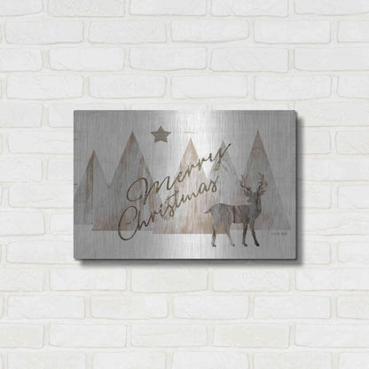 Luxe Metal Art 'Merry Christmas Deer 2' by Cindy Jacobs, Metal Wall Art,24x16