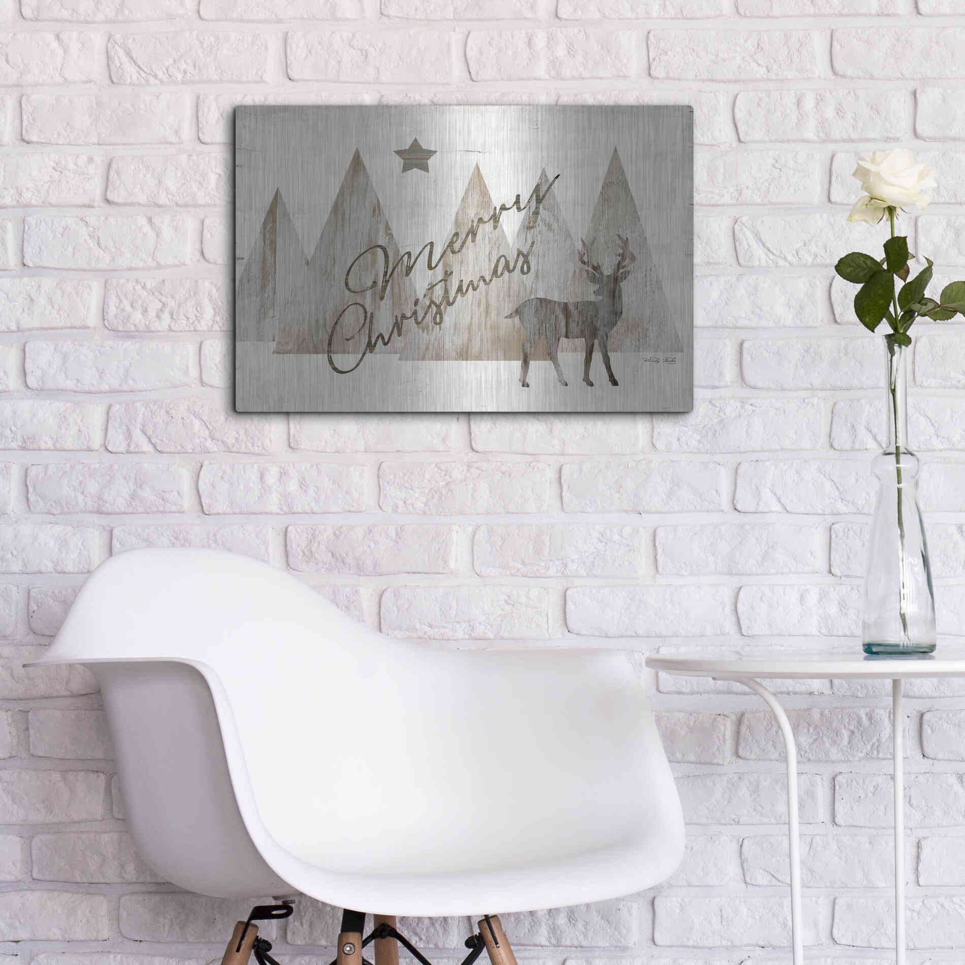 Luxe Metal Art 'Merry Christmas Deer 2' by Cindy Jacobs, Metal Wall Art,24x16