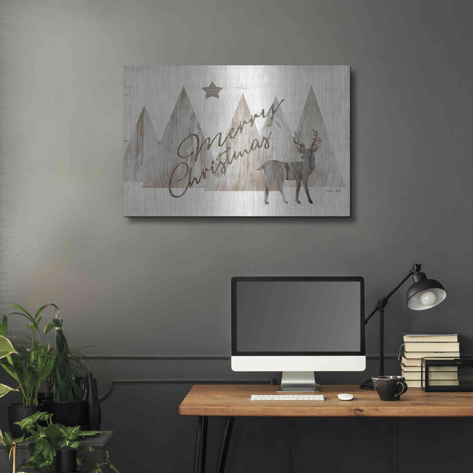 Luxe Metal Art 'Merry Christmas Deer 2' by Cindy Jacobs, Metal Wall Art,36x24