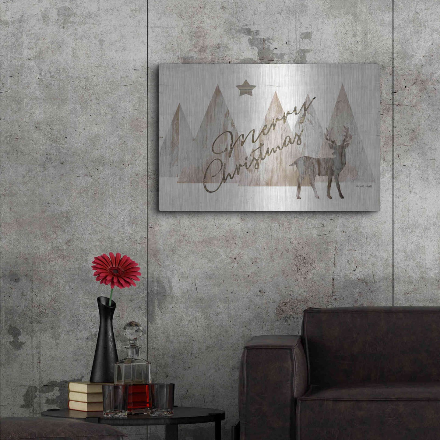 Luxe Metal Art 'Merry Christmas Deer 2' by Cindy Jacobs, Metal Wall Art,36x24