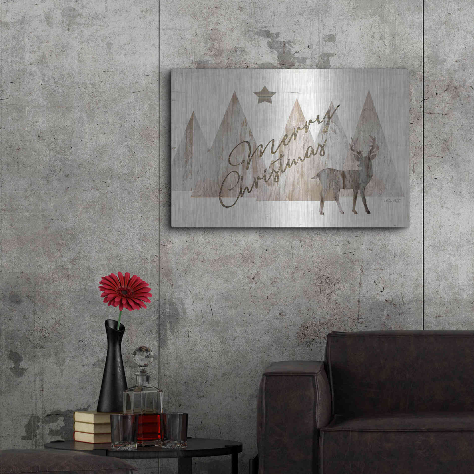 Luxe Metal Art 'Merry Christmas Deer 2' by Cindy Jacobs, Metal Wall Art,36x24