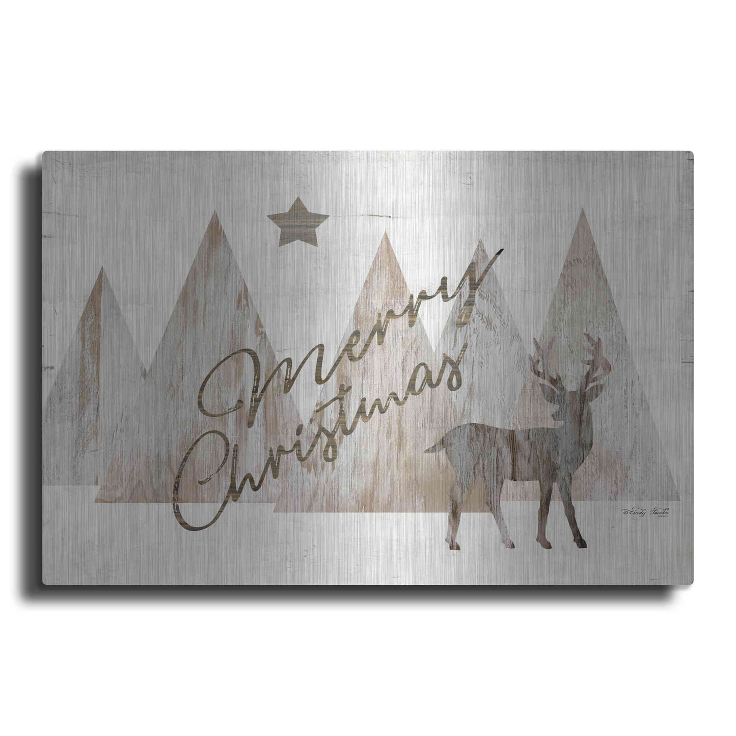 Luxe Metal Art 'Merry Christmas Deer 2' by Cindy Jacobs, Metal Wall Art