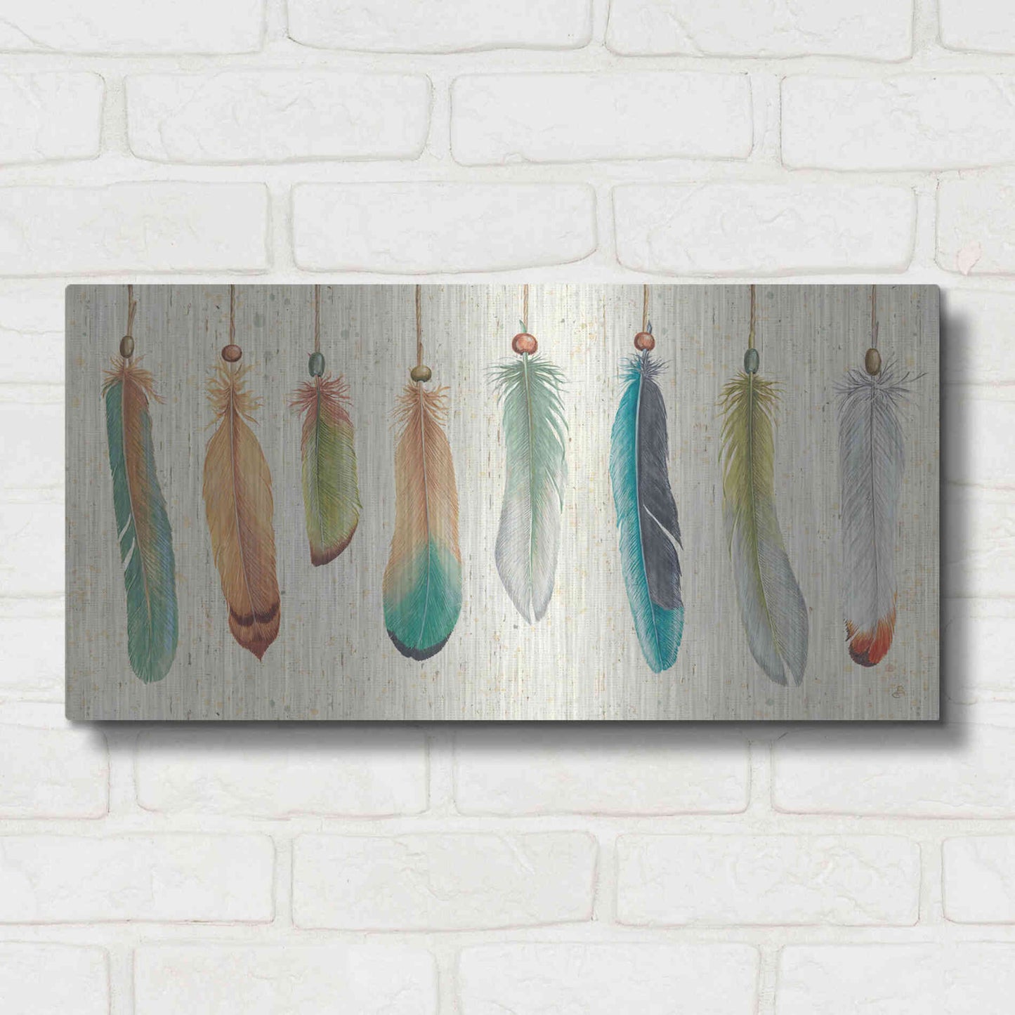 Luxe Metal Art 'Feather Tales VIII' by Daphne Brissonet, Metal Wall Art,24x12