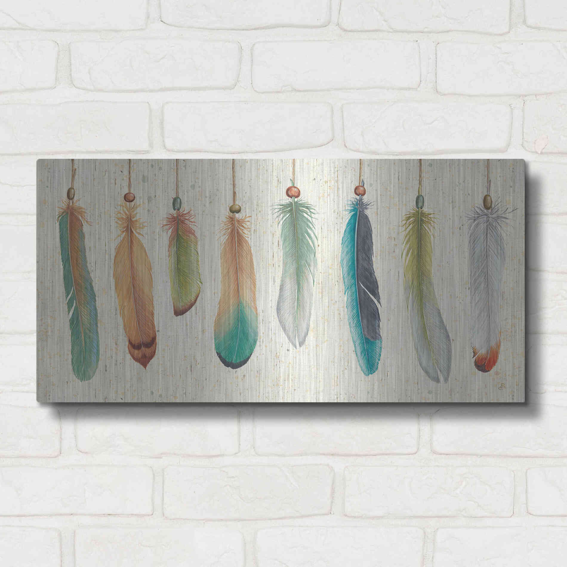 Luxe Metal Art 'Feather Tales VIII' by Daphne Brissonet, Metal Wall Art,24x12