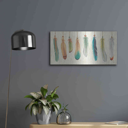 Luxe Metal Art 'Feather Tales VIII' by Daphne Brissonet, Metal Wall Art,24x12