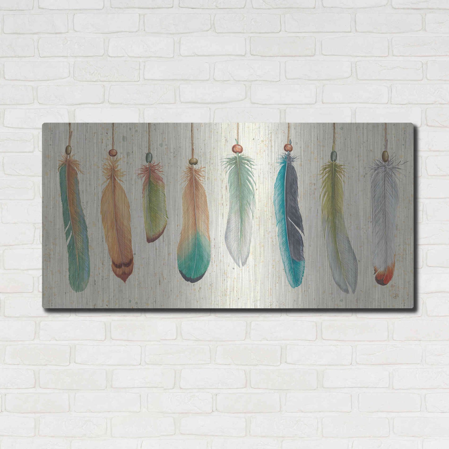 Luxe Metal Art 'Feather Tales VIII' by Daphne Brissonet, Metal Wall Art,48x24