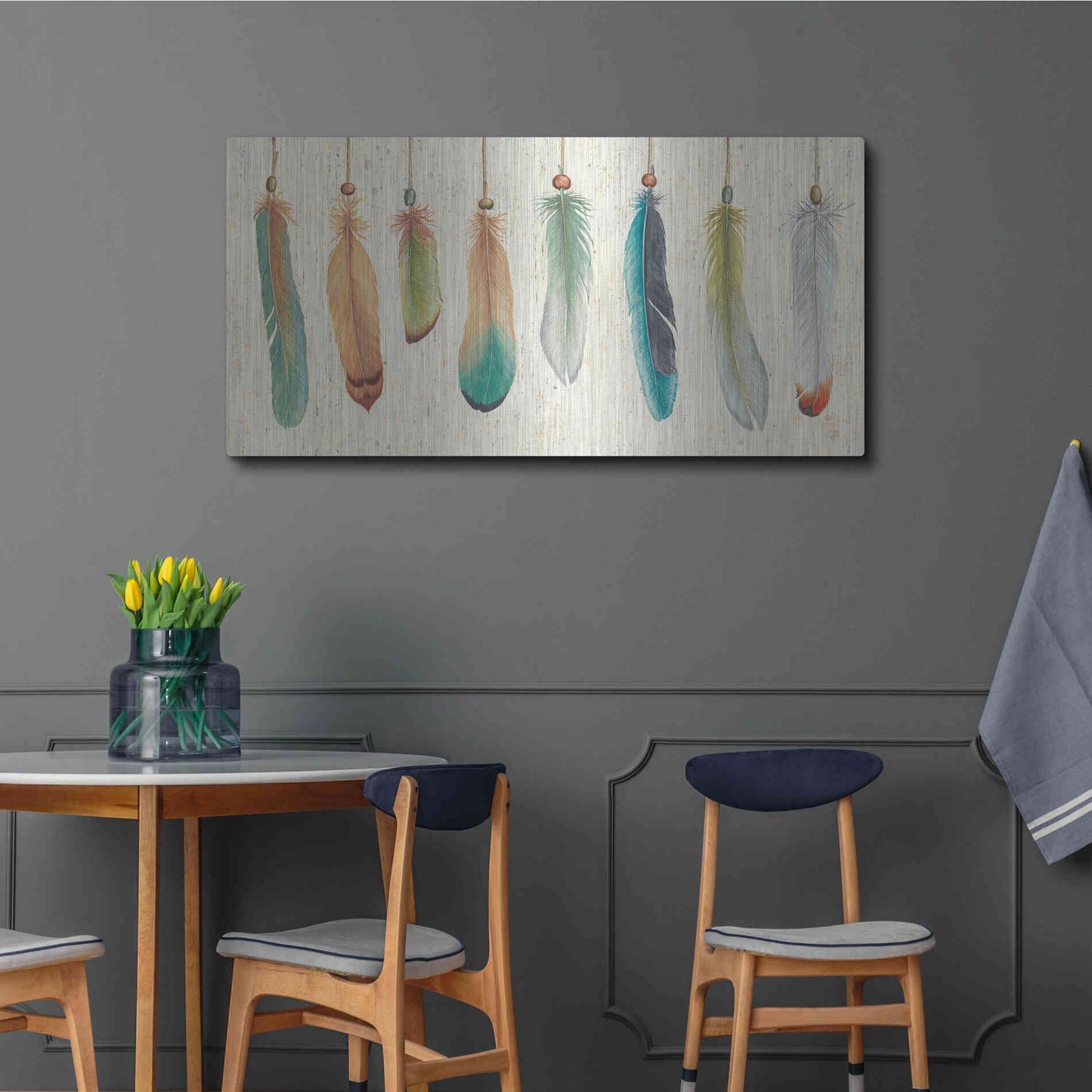 Luxe Metal Art 'Feather Tales VIII' by Daphne Brissonet, Metal Wall Art,48x24