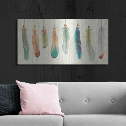 Luxe Metal Art 'Feather Tales VIII' by Daphne Brissonet, Metal Wall Art,48x24