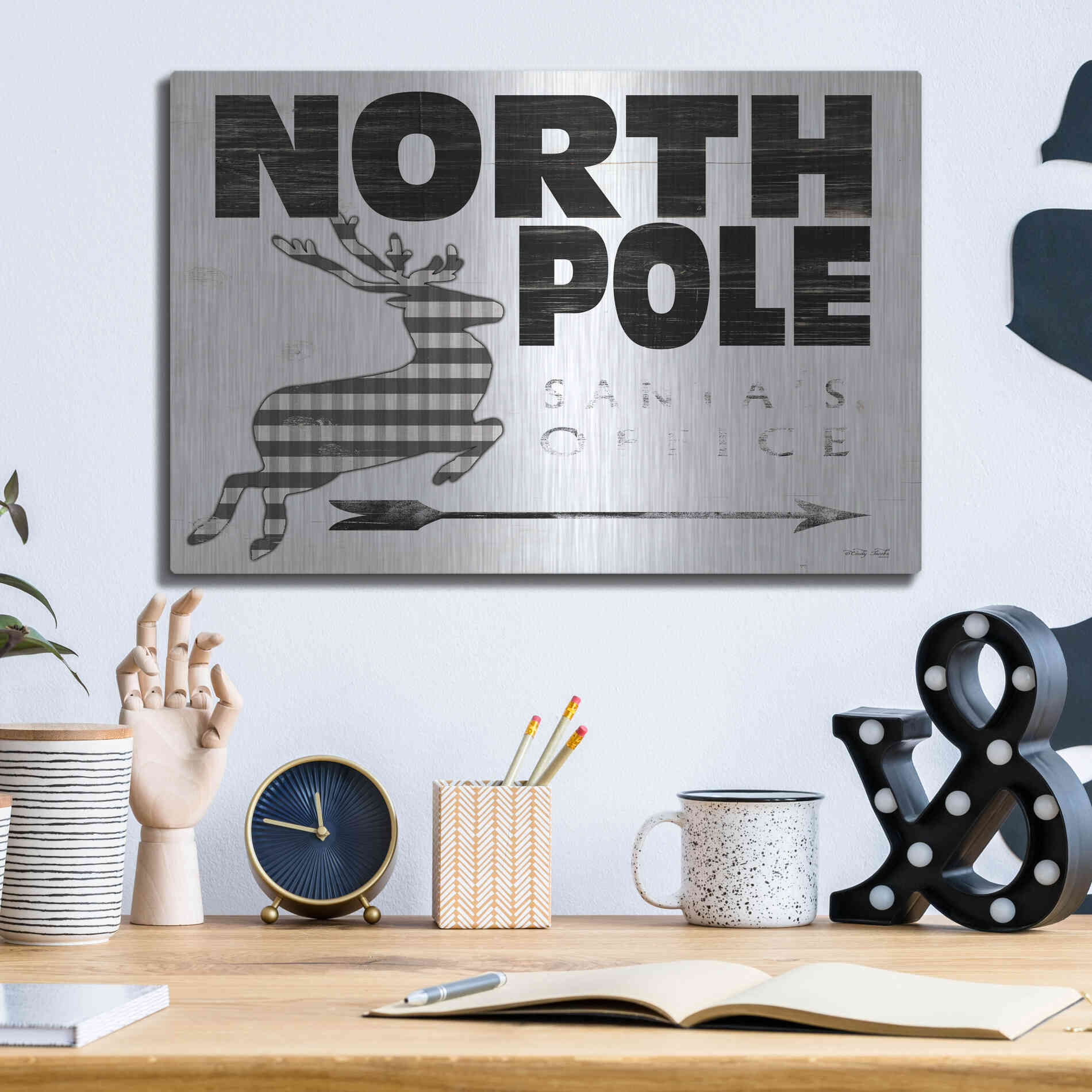 Luxe Metal Art 'North Pole Office' by Cindy Jacobs, Metal Wall Art,16x12