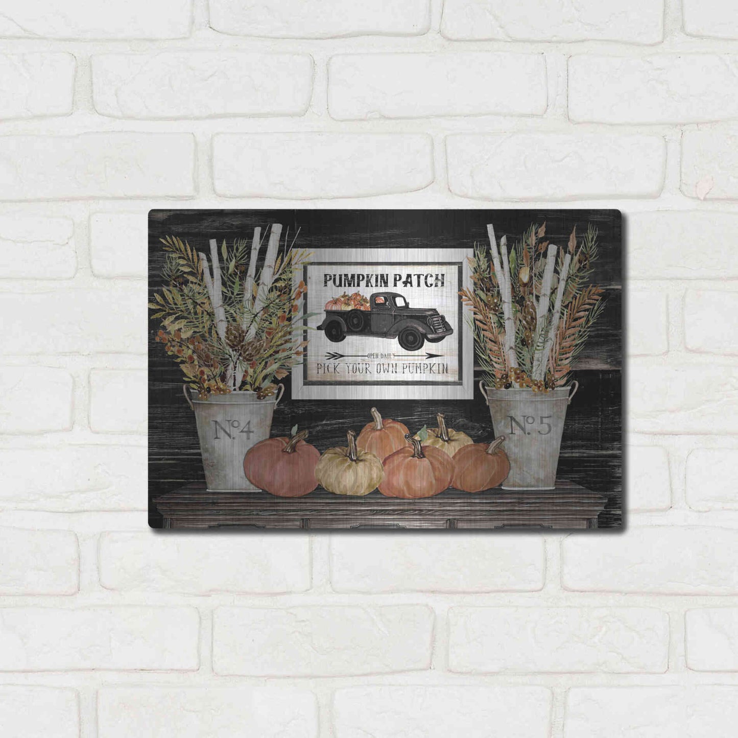 Luxe Metal Art 'Pumpkin Patch Still Life' by Cindy Jacobs, Metal Wall Art,16x12