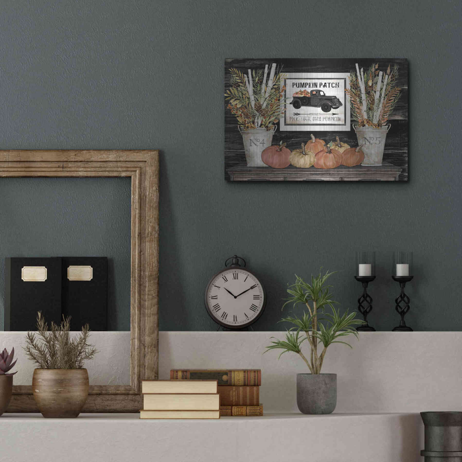 Luxe Metal Art 'Pumpkin Patch Still Life' by Cindy Jacobs, Metal Wall Art,16x12