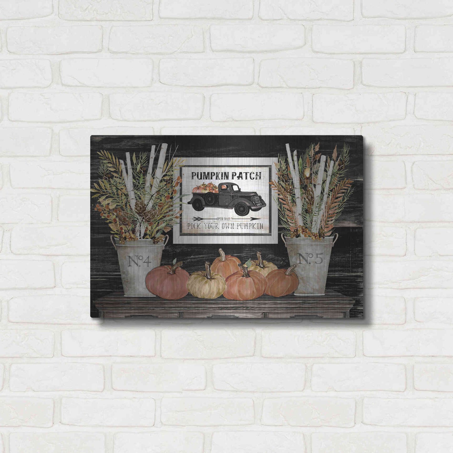 Luxe Metal Art 'Pumpkin Patch Still Life' by Cindy Jacobs, Metal Wall Art,24x16