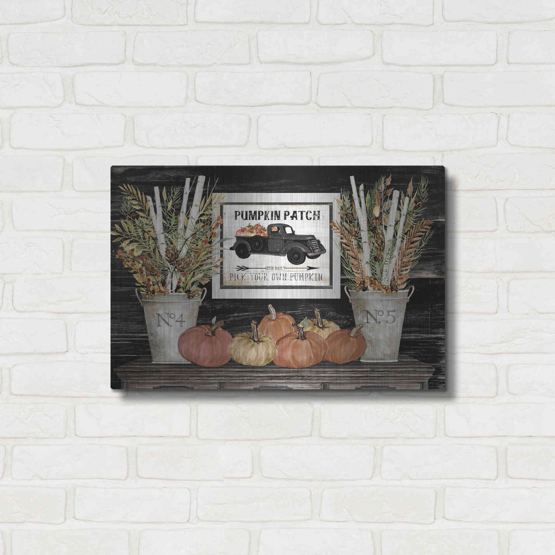 Luxe Metal Art 'Pumpkin Patch Still Life' by Cindy Jacobs, Metal Wall Art,24x16