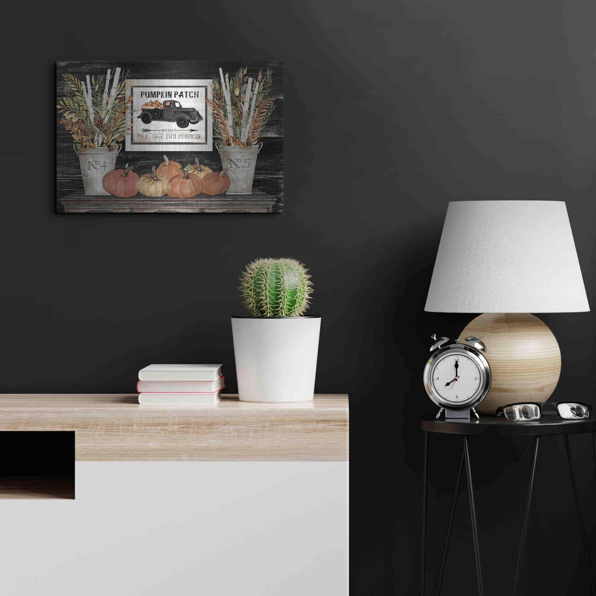 Luxe Metal Art 'Pumpkin Patch Still Life' by Cindy Jacobs, Metal Wall Art,24x16