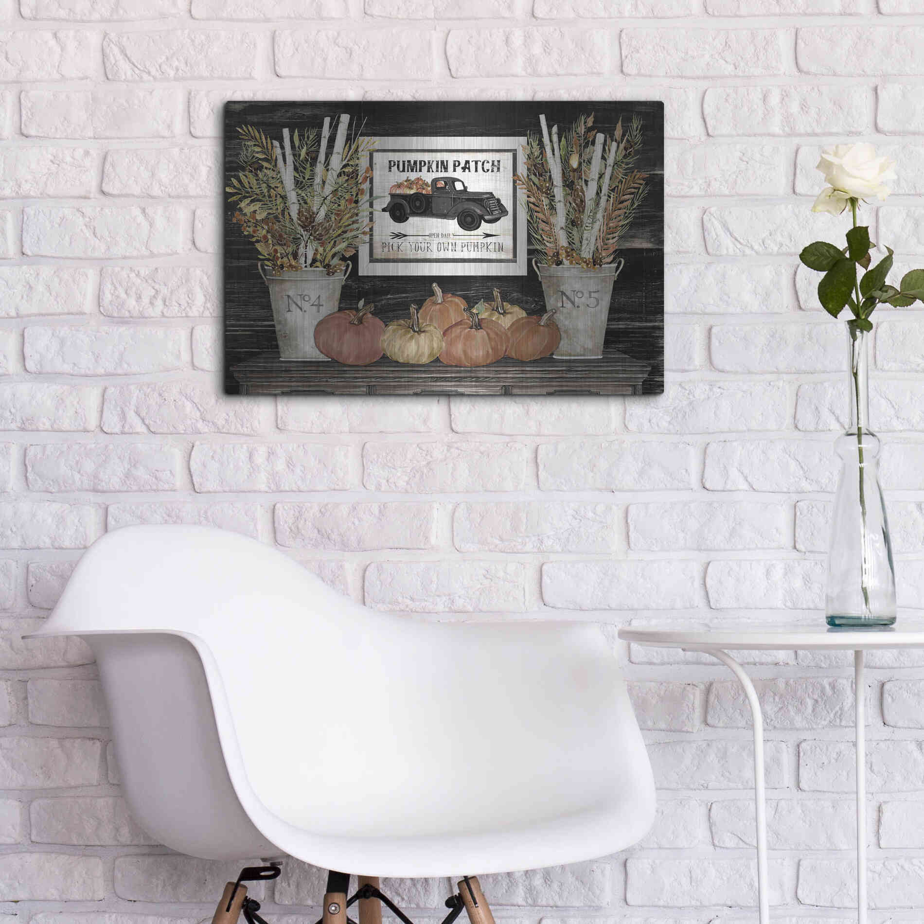 Luxe Metal Art 'Pumpkin Patch Still Life' by Cindy Jacobs, Metal Wall Art,24x16