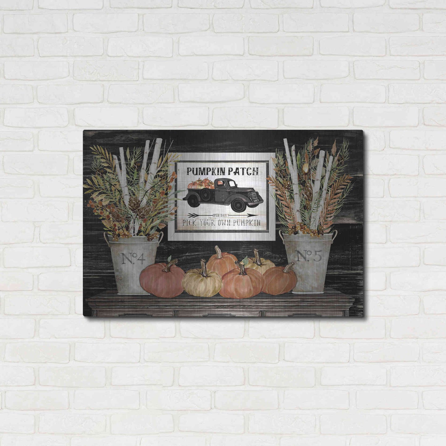 Luxe Metal Art 'Pumpkin Patch Still Life' by Cindy Jacobs, Metal Wall Art,36x24